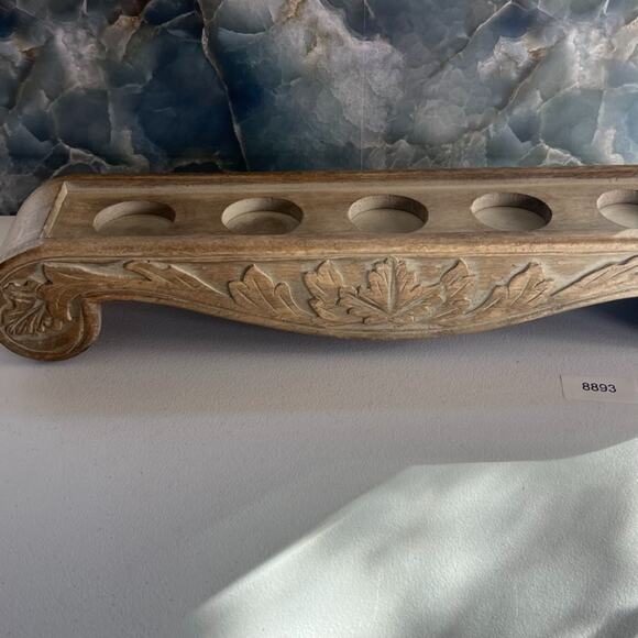 Hand-Carved Distressed Wood Candle Holder Tea Light Fits 5 Candles - Picture 8 of 15